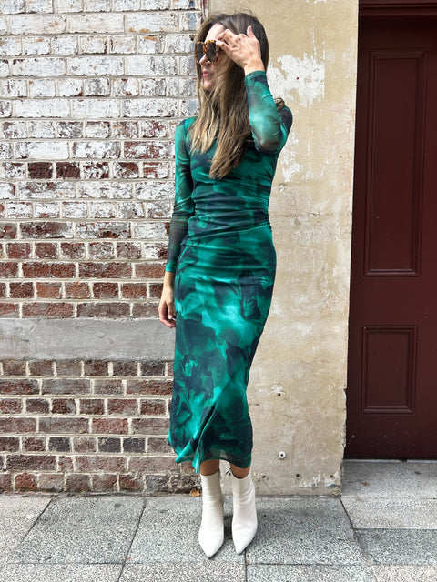 ARIES Sleeved Midi Dress - Green Digital