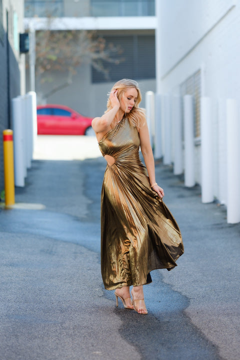 ASPEN Pleat Dress -Gold
