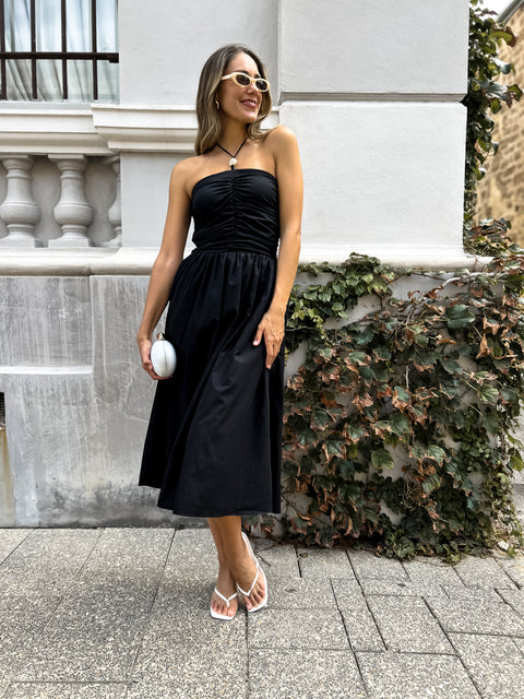 MARLEY Pocketed Halter Dress - Black