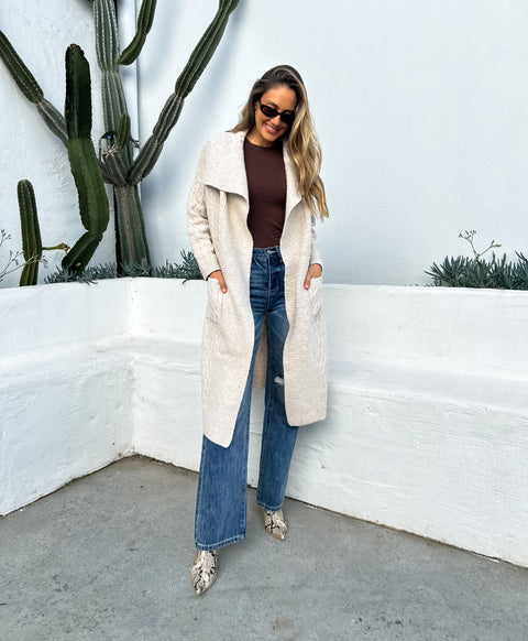 ESBER Cable Knit Longline Cardigan - Oatmeal