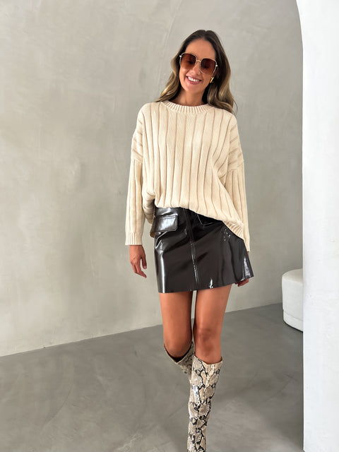 HAVEN Vegan Leather Skirt - Chocolate