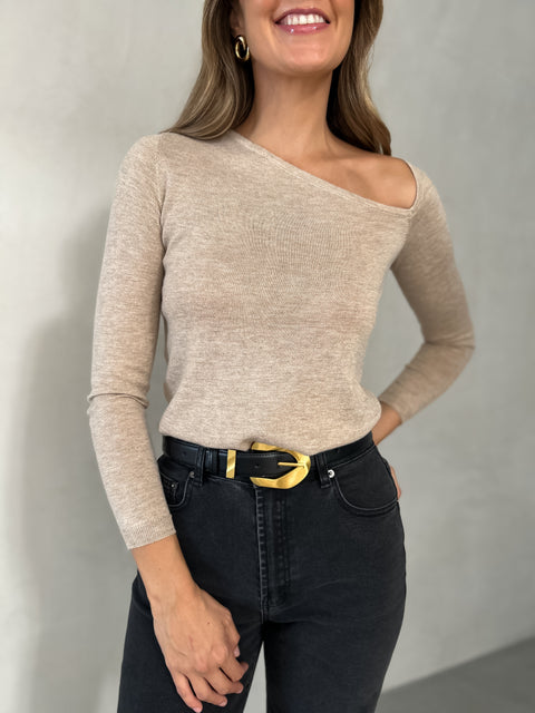 MURPHY Asymmetrical Knit Top - Oatmeal