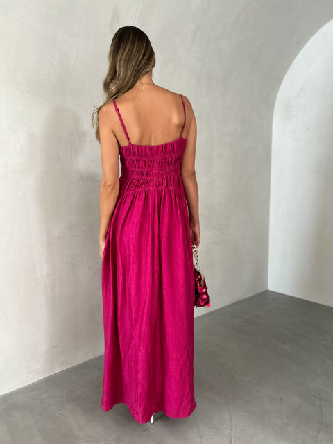 TOVE Ruched Maxi Dress - Fuchsia