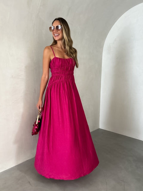 TOVE Ruched Maxi Dress - Fuchsia