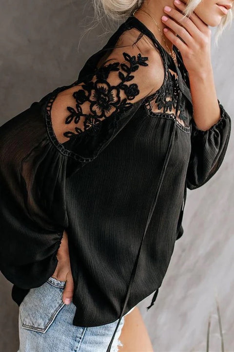 ASHTON Embroidered Lace Top - Black