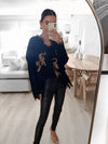 LIONESS Sequin Distressed Sweater