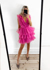KOA Tulle Ruffle Dress - Hot Pink