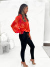 FERERRA Balloon Sleeve Top - Marbled Coral